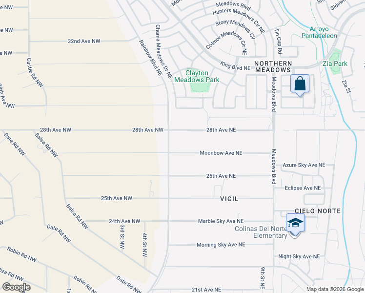 map of restaurants, bars, coffee shops, grocery stores, and more near 501 Moonbow Avenue Northeast in Rio Rancho