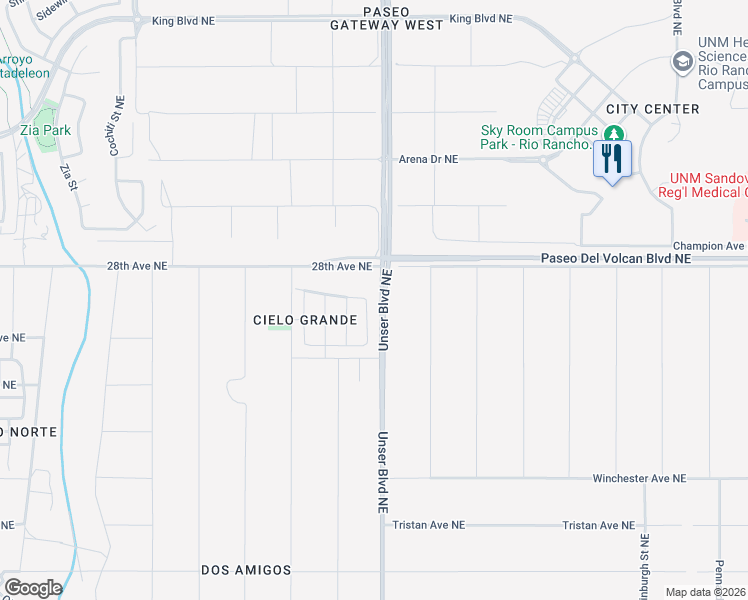 map of restaurants, bars, coffee shops, grocery stores, and more near 1900 Mesa Grande Loop Northeast in Rio Rancho