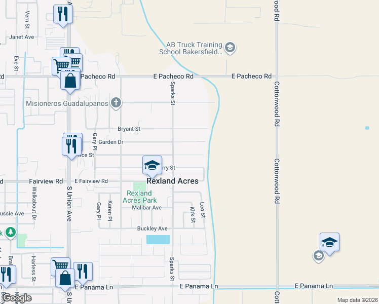 map of restaurants, bars, coffee shops, grocery stores, and more near 522 Price Street in Bakersfield