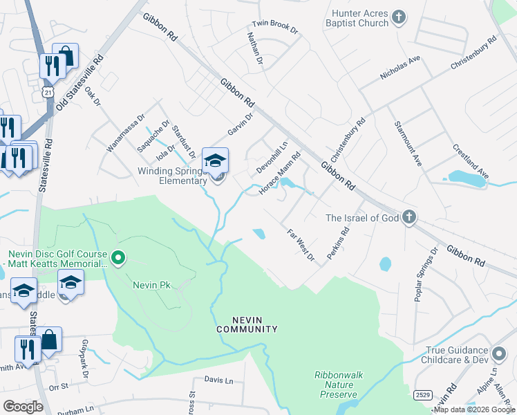 map of restaurants, bars, coffee shops, grocery stores, and more near 4034 Far West Drive in Charlotte