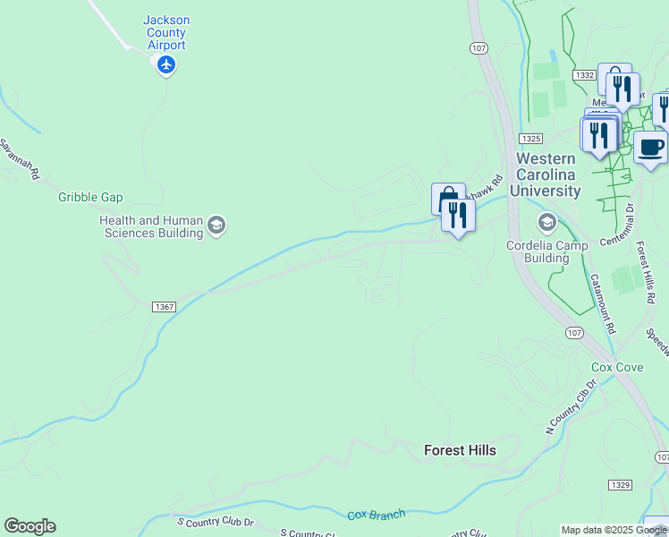 map of restaurants, bars, coffee shops, grocery stores, and more near 1325 Off Sr in Sylva
