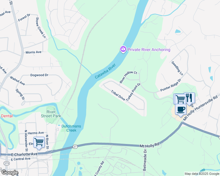 map of restaurants, bars, coffee shops, grocery stores, and more near 11714 Tribal Drive in Charlotte