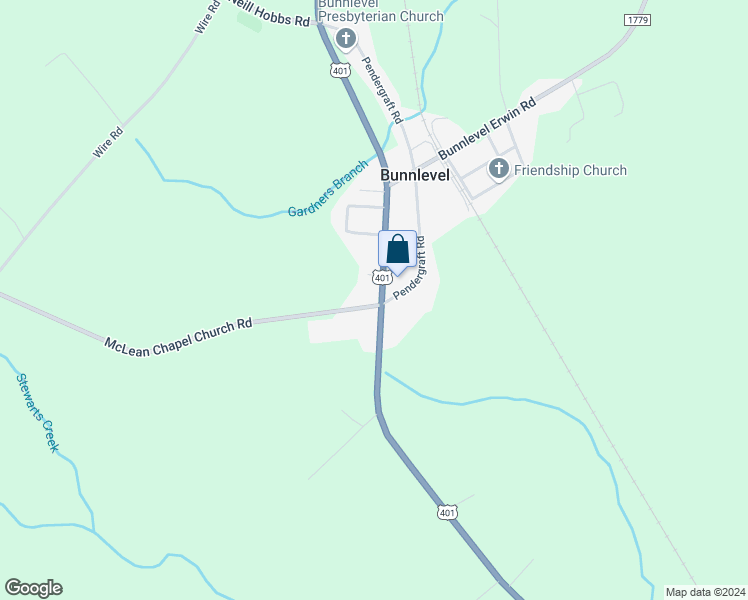 map of restaurants, bars, coffee shops, grocery stores, and more near 18 McLean Chapel Church Road in Bunnlevel