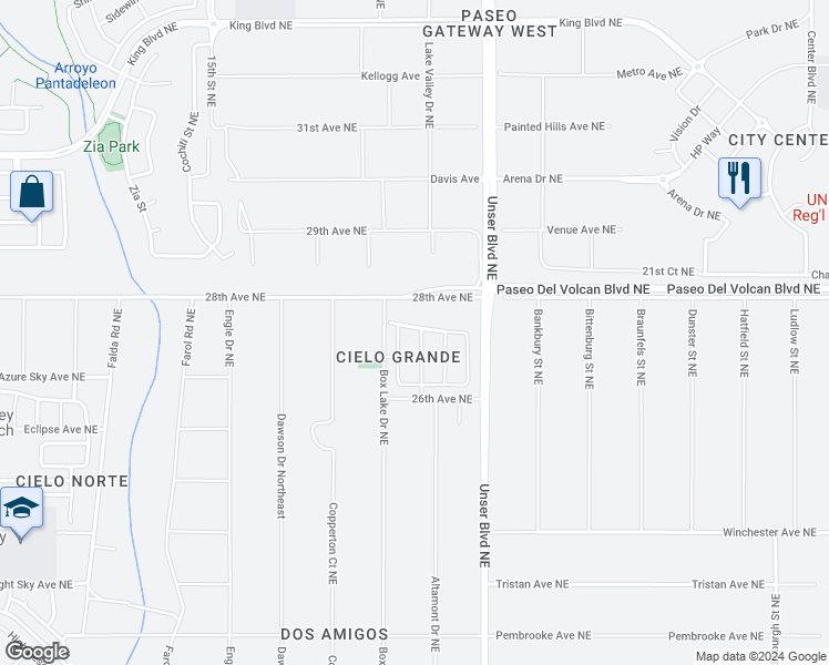 map of restaurants, bars, coffee shops, grocery stores, and more near 2849 Cielo Azul Drive Northeast in Rio Rancho