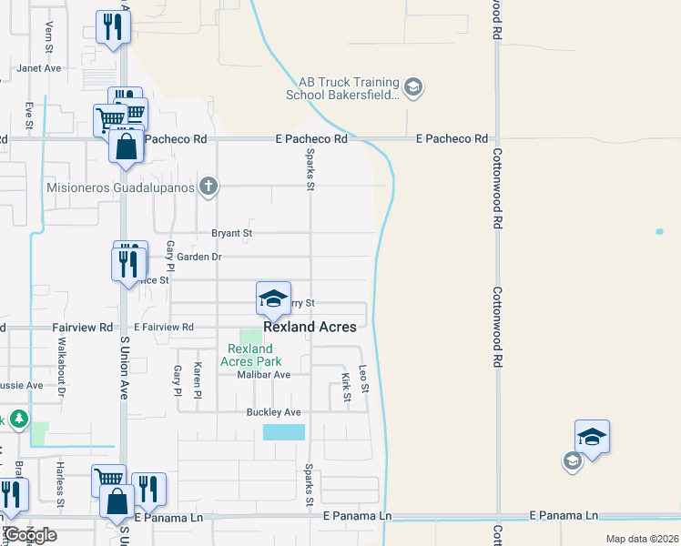 map of restaurants, bars, coffee shops, grocery stores, and more near 522 Price Street in Bakersfield