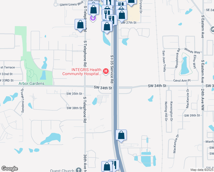 map of restaurants, bars, coffee shops, grocery stores, and more near 1428 Southwest 34th Street in Oklahoma City