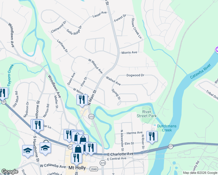 map of restaurants, bars, coffee shops, grocery stores, and more near 605 Spring Street in Mount Holly