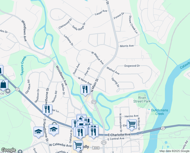 map of restaurants, bars, coffee shops, grocery stores, and more near 513 North Main Street in Mount Holly