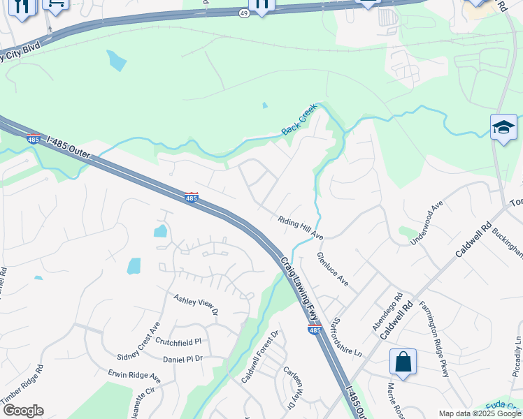 map of restaurants, bars, coffee shops, grocery stores, and more near 4012 Houldsworth Drive in Charlotte
