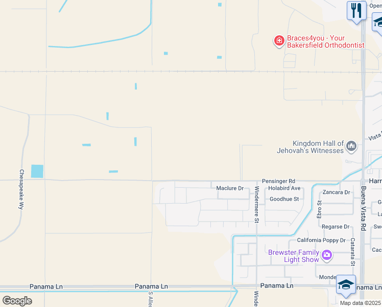map of restaurants, bars, coffee shops, grocery stores, and more near 12570 Pensinger Road in Bakersfield