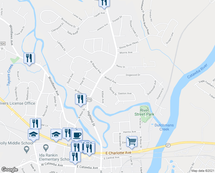 map of restaurants, bars, coffee shops, grocery stores, and more near 605 Spring Street in Mount Holly