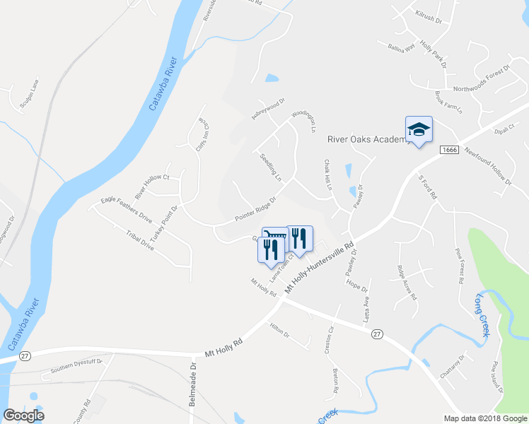 map of restaurants, bars, coffee shops, grocery stores, and more near 11044 Pointer Ridge Drive in Charlotte