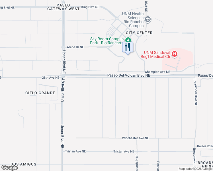 map of restaurants, bars, coffee shops, grocery stores, and more near Braunfels Street Northeast in Rio Rancho