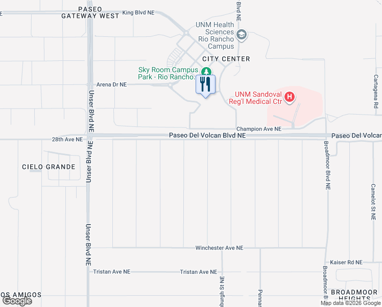 map of restaurants, bars, coffee shops, grocery stores, and more near Dunster Street Northeast in Rio Rancho