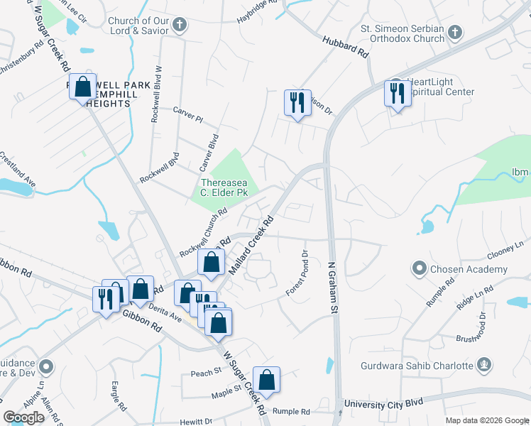 map of restaurants, bars, coffee shops, grocery stores, and more near in Charlotte