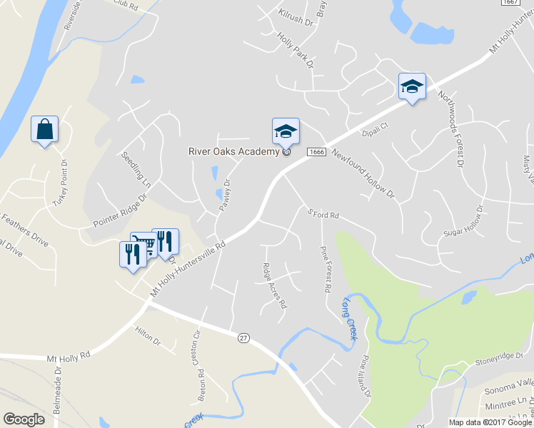 map of restaurants, bars, coffee shops, grocery stores, and more near 801 Mount Holly-Huntersville Road in Charlotte