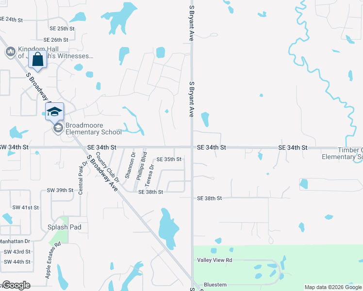 map of restaurants, bars, coffee shops, grocery stores, and more near 921 Southeast 34th Street in Moore