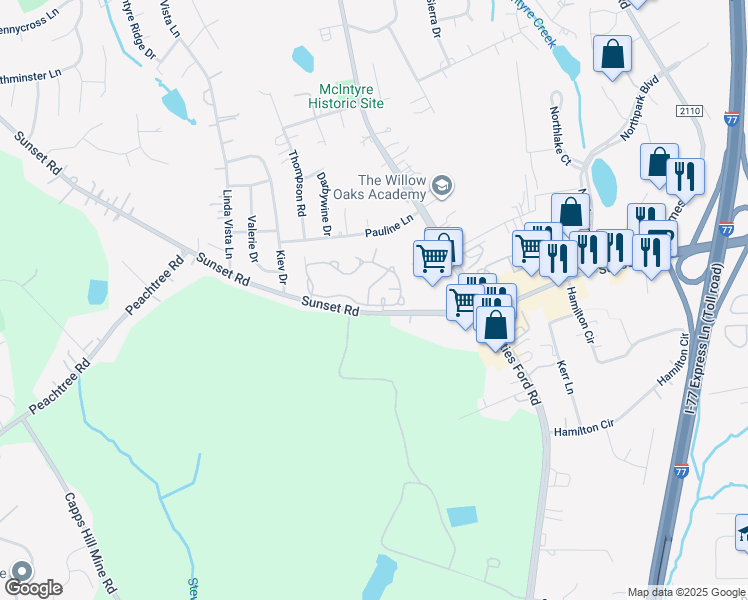 map of restaurants, bars, coffee shops, grocery stores, and more near 3837 Glenlea Commons Drive in Charlotte