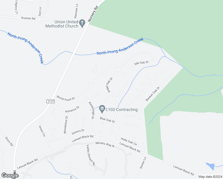 map of restaurants, bars, coffee shops, grocery stores, and more near 102 Angel Oak Drive in Bunnlevel