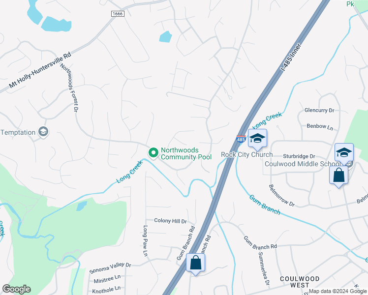 map of restaurants, bars, coffee shops, grocery stores, and more near 10109 Mountain Flower Court in Charlotte