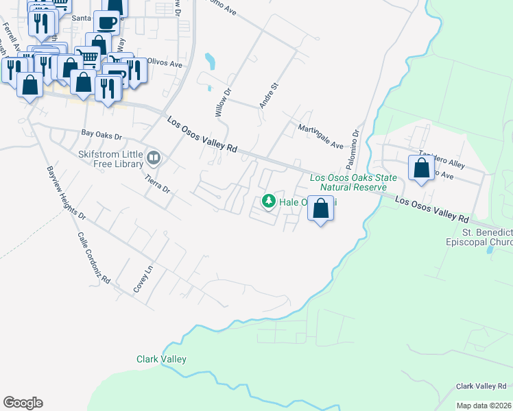 map of restaurants, bars, coffee shops, grocery stores, and more near 1675 Los Osos Valley Road in Baywood-Los Osos