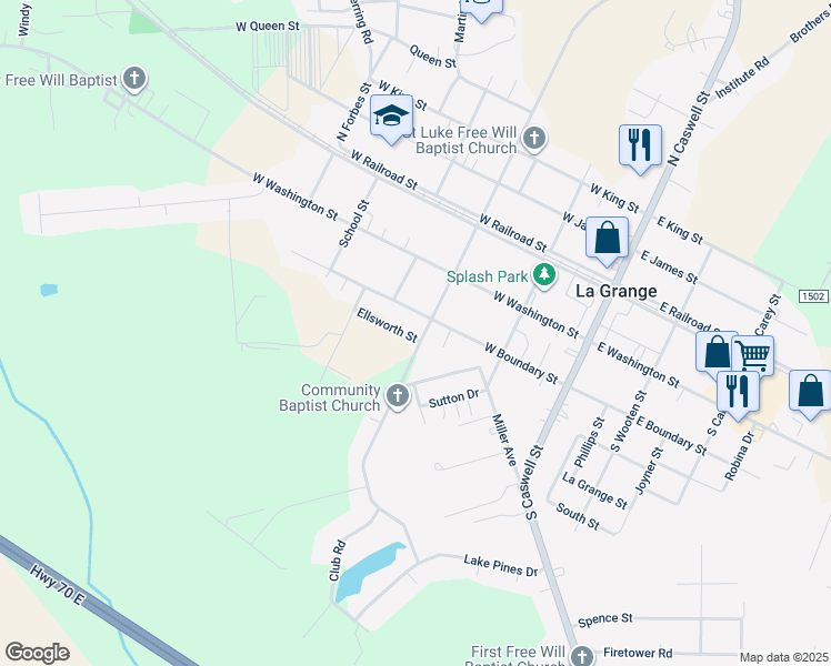 map of restaurants, bars, coffee shops, grocery stores, and more near 300 South Charles Street in La Grange