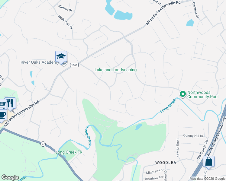 map of restaurants, bars, coffee shops, grocery stores, and more near 1511 Newfound Hollow Drive in Charlotte