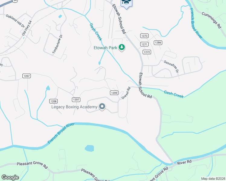 map of restaurants, bars, coffee shops, grocery stores, and more near 68 Drexel Road in Hendersonville