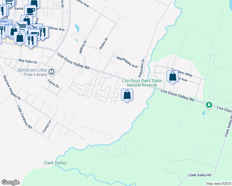 map of restaurants, bars, coffee shops, grocery stores, and more near 1701 Los Osos Valley Road in Baywood-Los Osos