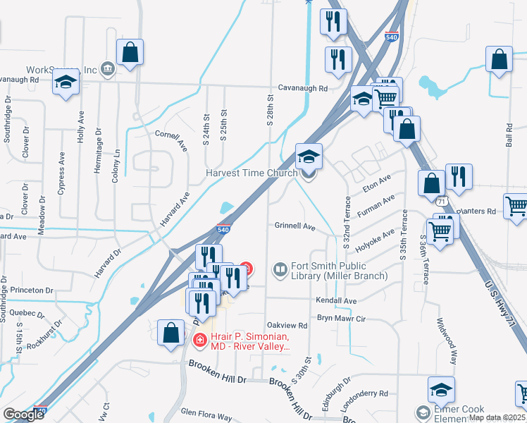 map of restaurants, bars, coffee shops, grocery stores, and more near 8504 South 28th Street in Fort Smith