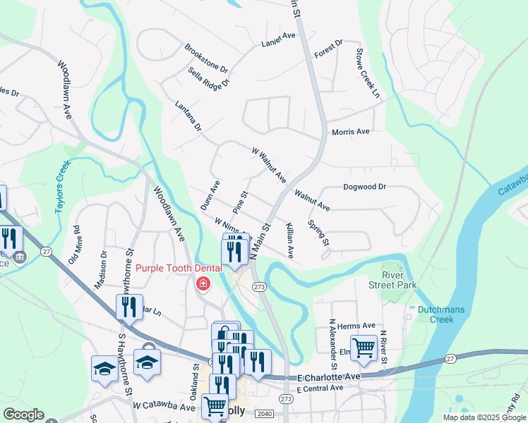 map of restaurants, bars, coffee shops, grocery stores, and more near 513 North Main Street in Mount Holly