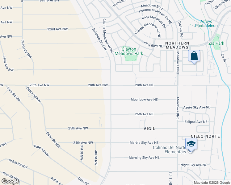 map of restaurants, bars, coffee shops, grocery stores, and more near 501 Moonbow Avenue Northeast in Rio Rancho