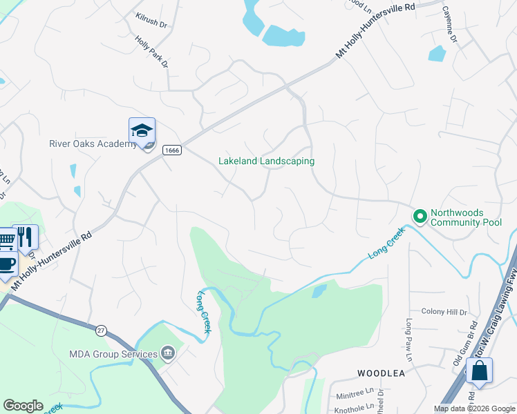 map of restaurants, bars, coffee shops, grocery stores, and more near 1511 Newfound Hollow Drive in Charlotte