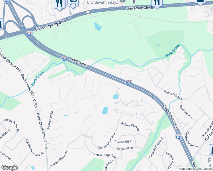 map of restaurants, bars, coffee shops, grocery stores, and more near 10932 Hellebore Road in Charlotte