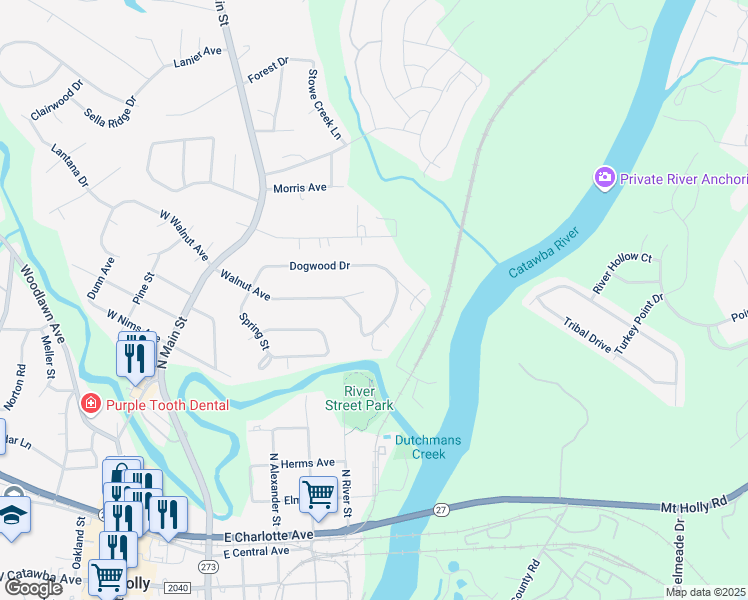 map of restaurants, bars, coffee shops, grocery stores, and more near 104 Walnut Cove Lane in Mount Holly