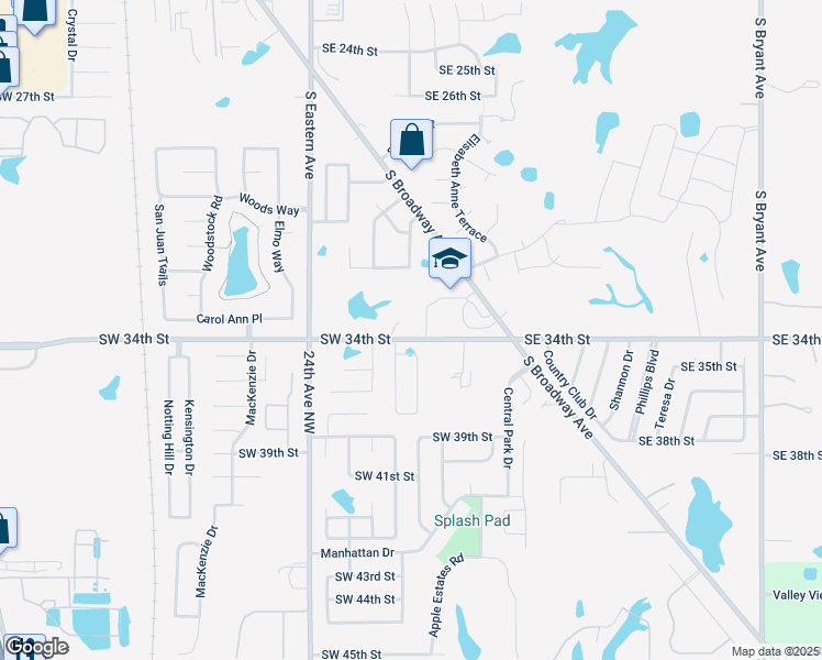 map of restaurants, bars, coffee shops, grocery stores, and more near 401 Southwest 34th Street in Moore