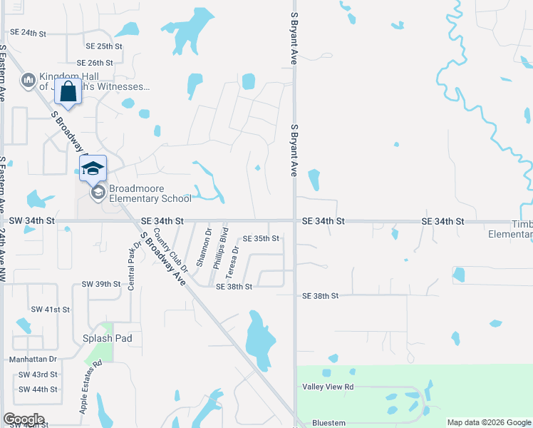 map of restaurants, bars, coffee shops, grocery stores, and more near 905 Southeast 34th Street in Moore