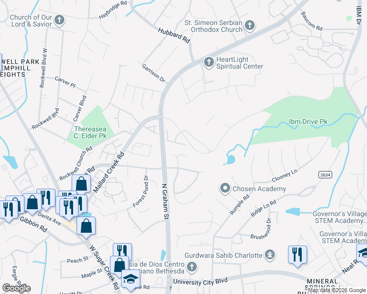 map of restaurants, bars, coffee shops, grocery stores, and more near 6525 Wild Orchid Court in Charlotte