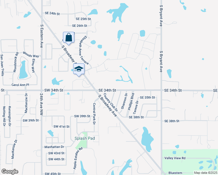 map of restaurants, bars, coffee shops, grocery stores, and more near 301 Southeast 34th Street in Moore