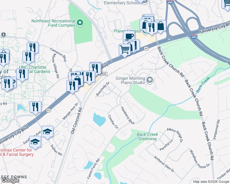 map of restaurants, bars, coffee shops, grocery stores, and more near in Charlotte