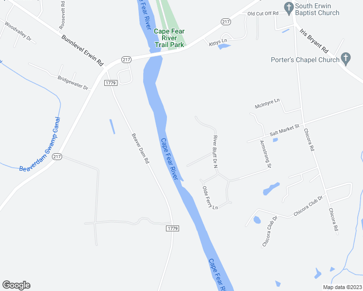 map of restaurants, bars, coffee shops, grocery stores, and more near 415 River Bluff Drive North in Dunn