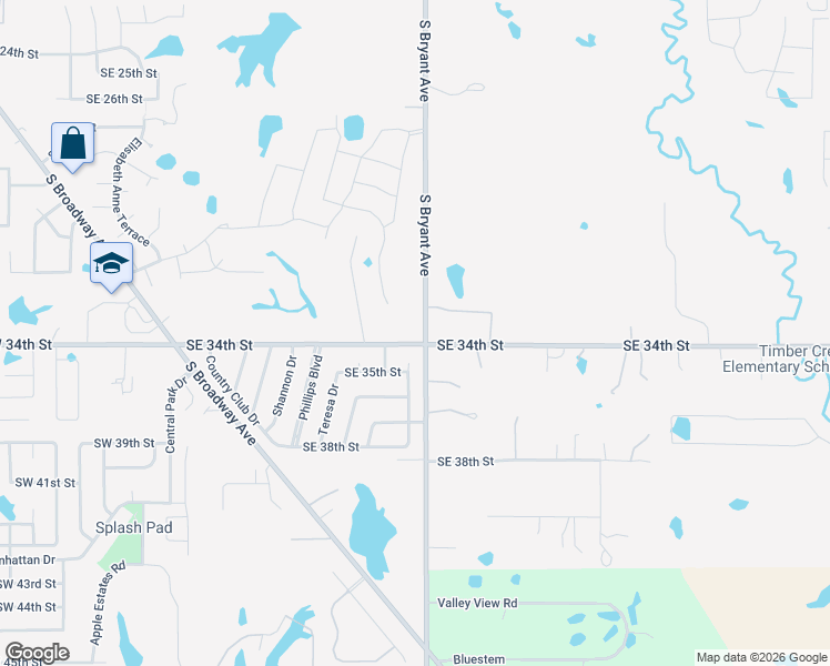 map of restaurants, bars, coffee shops, grocery stores, and more near 921 Southeast 34th Street in Moore