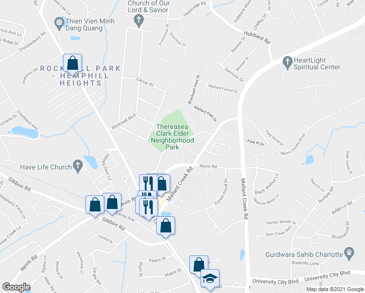 map of restaurants, bars, coffee shops, grocery stores, and more near 6365 Royal Celadon Way in Charlotte