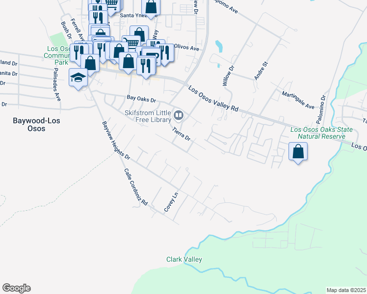 map of restaurants, bars, coffee shops, grocery stores, and more near 1420 Las Encinas Drive in Baywood-Los Osos
