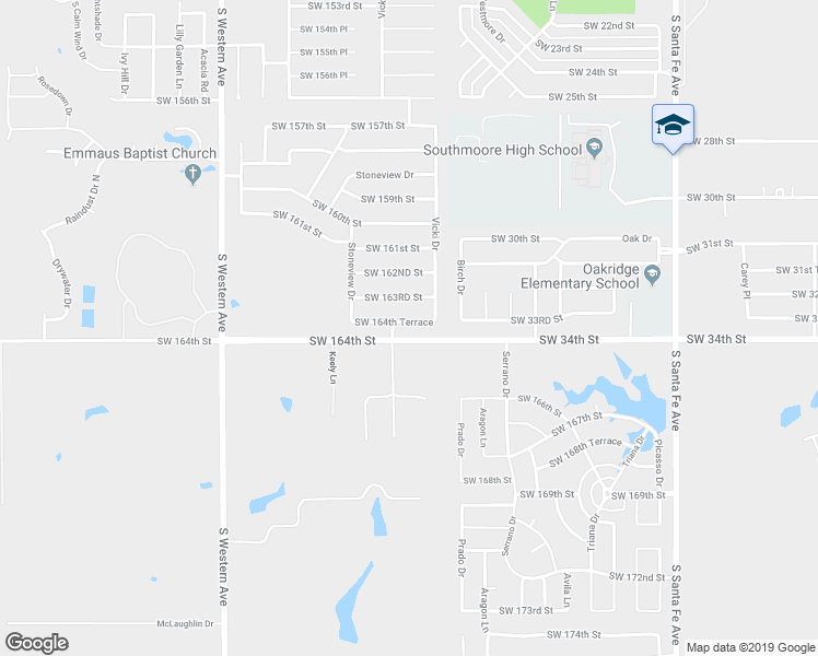 map of restaurants, bars, coffee shops, grocery stores, and more near 520 Southwest 164th Terrace in Oklahoma City