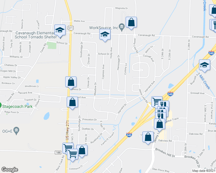 map of restaurants, bars, coffee shops, grocery stores, and more near 1699 Holly Circle in Fort Smith
