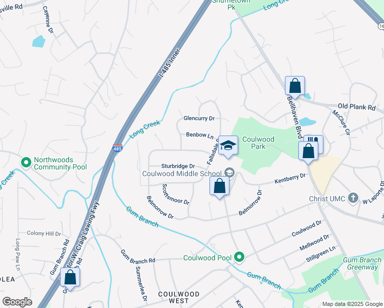 map of restaurants, bars, coffee shops, grocery stores, and more near 1020 Belmorrow Dr in Charlotte