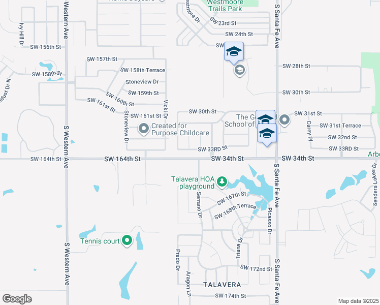 map of restaurants, bars, coffee shops, grocery stores, and more near 2212 Southwest 33RD Street in Moore