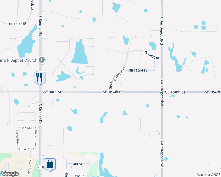 map of restaurants, bars, coffee shops, grocery stores, and more near 17200 Sterling Canyon Drive in Oklahoma City