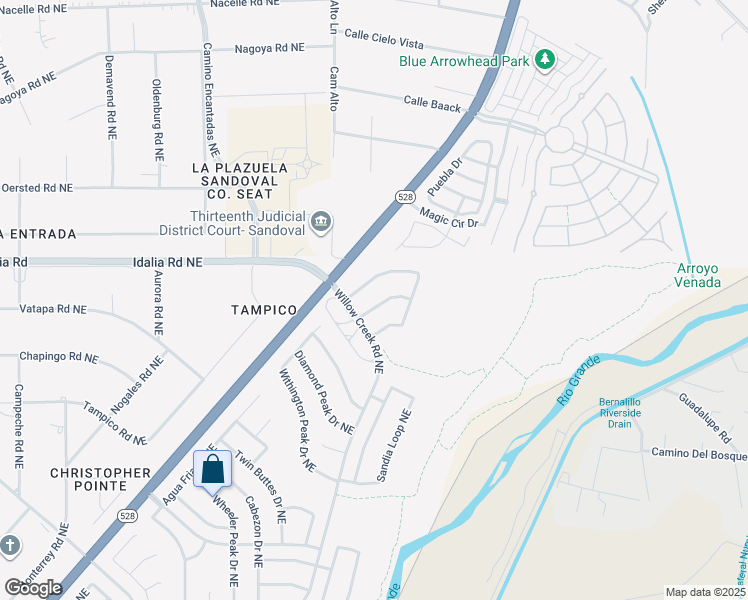map of restaurants, bars, coffee shops, grocery stores, and more near 7213 Sunlight Peak Drive Northeast in Rio Rancho